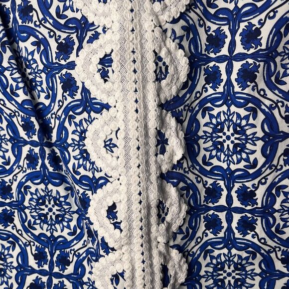 Mud Pie Sleeveless Embroidered Blue Paisley Shift Dress Cotton Stretch Medium - Picture 9 of 14